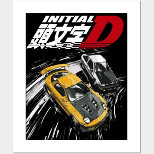 intial D - tendem mountain drift RX7 vs AE86 Posters and Art